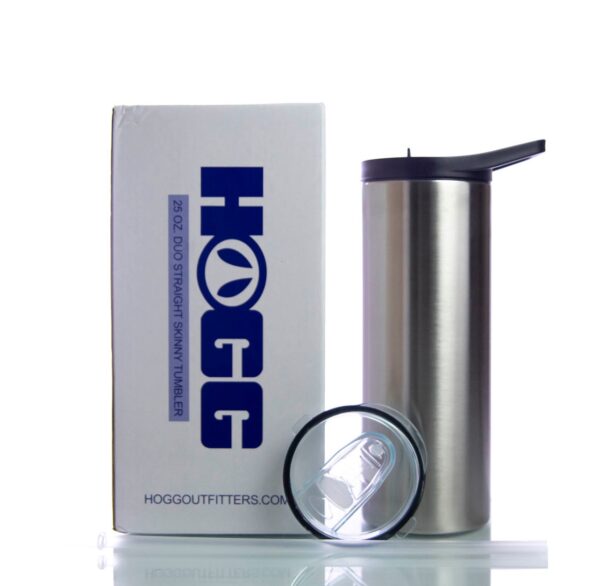 25 oz duo tumbler - comes with a black screw on flip top hydrosport lid and a clear slide lid.